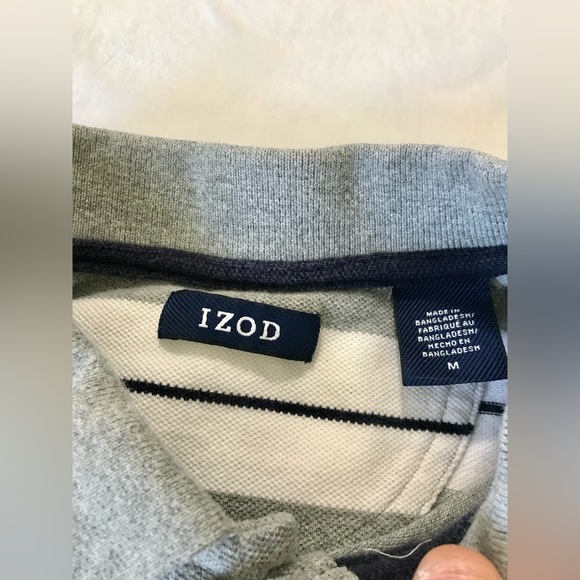 iZOD Classic Striped White and Gray Polo Shirt Mens size Medium - Picture 6 of 8